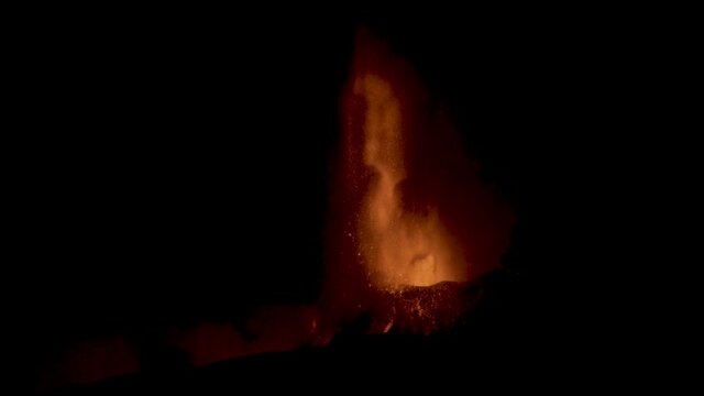 Paroxysmal activity of the Sicilian volcano Etna during the day of 24 February 2021. Explosions, lava and column of smoke that covered the neighboring Etna villages with ash and lapilli.
