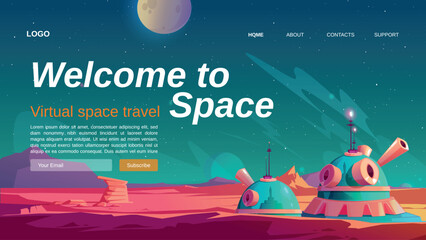 Virtual space travel banner with colony base © klyaksun