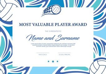 Certificate for volleyball most valuable player © Vector Tradition