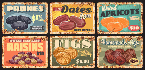 Dried fruits dessert vector rusty metal plates