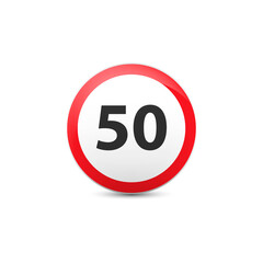 50 speed limitation road sign on white background.