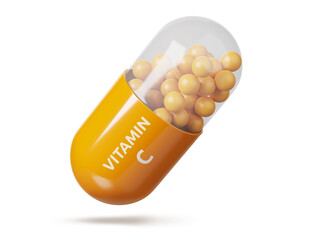 vitamin c capsule isolated on white background