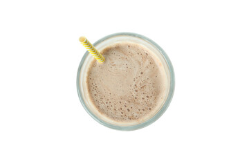 Glass of chocolate milkshake isolated on white background