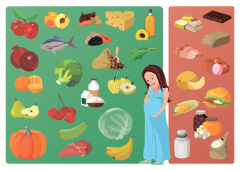 Fototapeta premium Useful and harmful foods during pregnancy. Healthy food. Organic food. Healthy eating