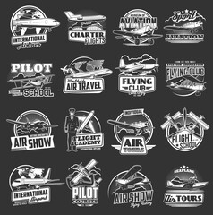 Aviation vector icons vintage and modern planes