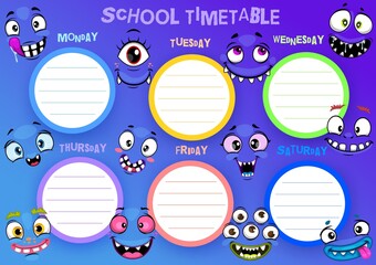 School timetable template, weekly classes schedule