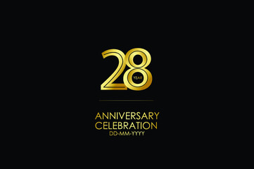 28 year anniversary celebration Gold Line. logotype isolated on Black background for celebration, invitation card, and greeting card-Vector