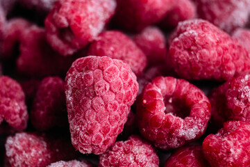Frozen raspberries close-up. Macro