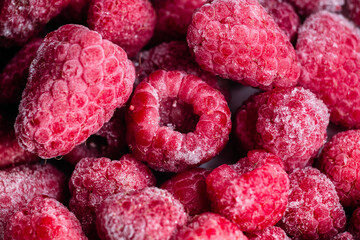 Frozen raspberries close-up. Macro