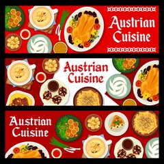 Austrian food, Austria cuisine cartoon banners set