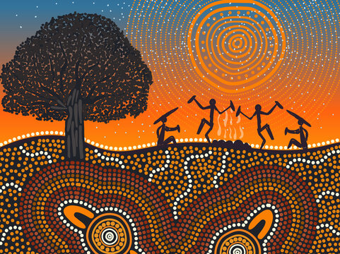 Campfire And Dance, Aboriginal Cultural Night Painting