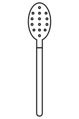A spoon with holes. Skimmer. Means for removing foam when cooking. Flat, silhouette, linear, outline icon drawing used in web design. Vector graphics.
