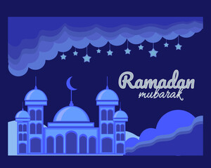 illustration of greeting cards for ramadan with blue themes, ramadan mubarak.