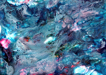Abstract textured sea blue with pink liquid fluid acrylic background