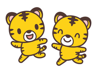 Tigers playing together トラのキャラクターが一緒に遊ぶ