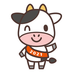 cow with a sash 2021のたすきをしているウシのキャラクター