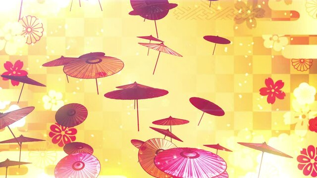 Japanese Chinese umbrella parasol  particle loop animation