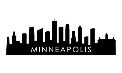 Minneapolis skyline silhouette. Black Minneapolis city design isolated on white background.