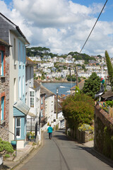 Polruan Cornwall Cornish street with houses with view to Fowey