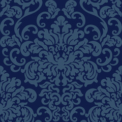 Damask seamless vector pattern. Classic vintage blue ornament, royal victorian geometric seamless pattern for wallpaper, textile, packaging. Floral baroque pattern 