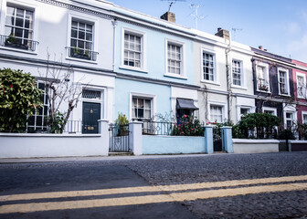 Residential street on houses in Notting Hill area of West London 