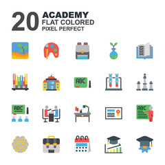 Icon Set of Academy. Flat color style icon vector. You can be used for web, mobile, ui and more.
