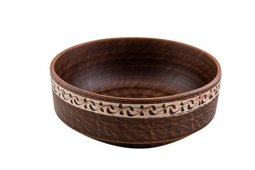 Handmade red clay plate isolated on white background