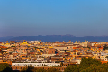 Fototapeta na wymiar Sunset Cityscape Of Rome City In Italy