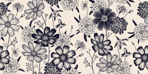 Seamless spring floral pattern. Vintage vector. - obrazy, fototapety, plakaty
