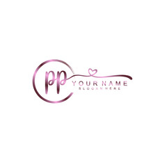 PP beautiful Initial handwriting logo template