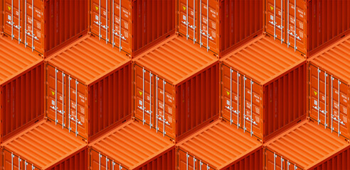 Isometry of cargo transport sea container. 3d illustration metal containers for transportation. Seamless texture Delivery of cargo shipping boxes