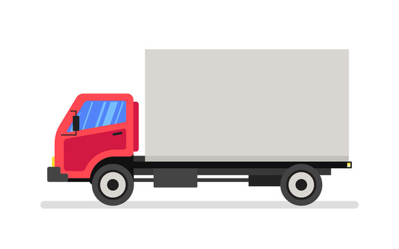 Red delivery van. Express delivery services commercial truck. Flat vector illustration.