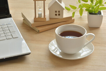 A cup of coffee on a desk