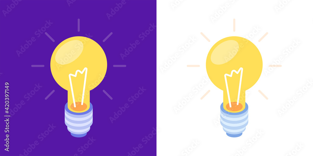 Poster light bulb icon isometric isolated on two different backgrounds. modern and futuristic technologies.