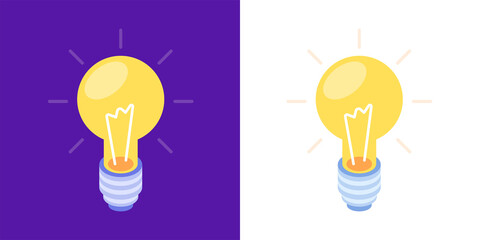 Light bulb icon isometric isolated on two different backgrounds. Modern and futuristic technologies. Create symbol ideas to success. Vector.