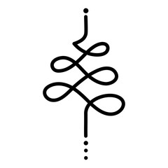 Outline Unalome Sacred Buddhist Symbol. Black line isolated on white background.Yoga Studio Logo Design. Tattoo design. Hindu style. Vector illustration