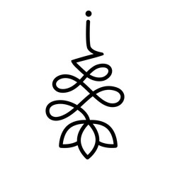 Outline Unalome Lotus. Black Flower isolated on white background. Sacred Buddhist Floral Symbol. Yoga Studio Logo Design. Tattoo design. Hindu style. Vector illustration