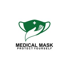 Medical Mask Logo and Hand Icon Design Vector isolated on white background