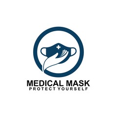Medical Mask Logo and Hand Icon Design Vector isolated on white background