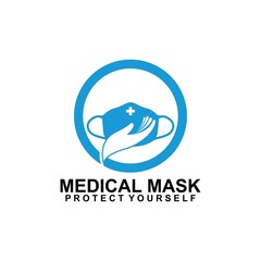 Medical Mask Logo and Hand Icon Design Vector isolated on white background