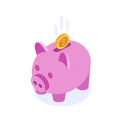 Isometric piggy bank. Concept of saving money in isometric 3D style. Vector illustration.