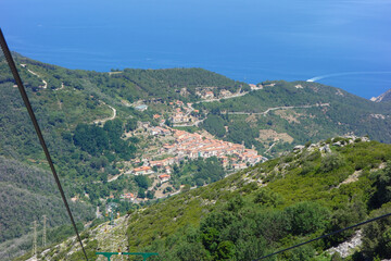 Cable car on the mountains of Monte Capanne, Elba, Italy