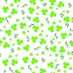 St Patrick s Day Clover seamless pattern. Green clover  on white background. Ireland symbol pattern.