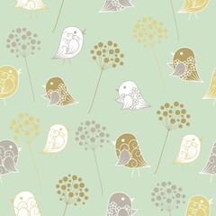 Seamless pattern with birds in vintage style.