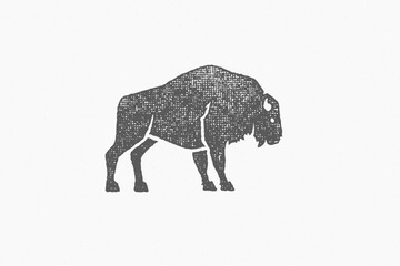 Black silhouette wild buffalo as symbol of wildlife in nature hand drawn stamp effect vector illustration