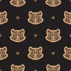 Seamless pattern with the face of a wolf. Good covers, fabrics, postcards and printing.
