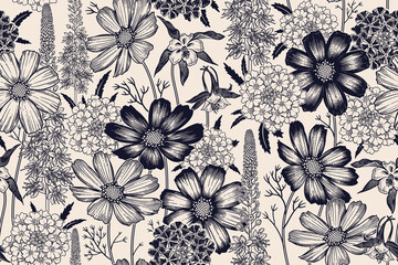 Nahtloses Frühlingsblumenmuster. Vintage-Vektor. © marinavorona