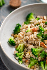 Risotto with Broccoli and Almond. Risotto made of Groat