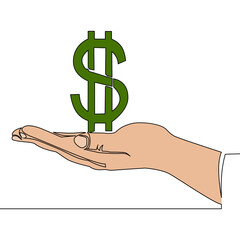 Flat continuous line art Hand hold Dollar sign
