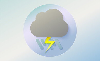 Weather icon of cloud with lightnings and raindrops. Cartoon colorfull art vector illustration. Sticky symbol of forecast. Meteorological infographics sign. Web icon vector design. EPS10.